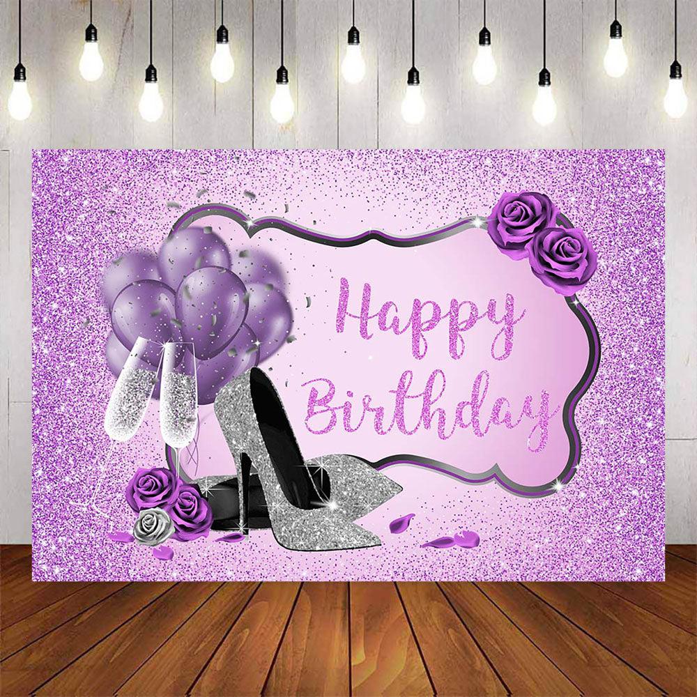 Mocsicka Sliver High Heels and Purple Balloons Birthday Background-Mocsicka Party