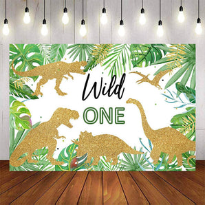 Mocsicka Golden Dinosaur Wild One Happy Birthday Backdrop-Mocsicka Party