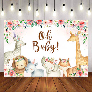 Mocsicka Little Animals and Flowers Baby Shower Party Backdrop-Mocsicka Party