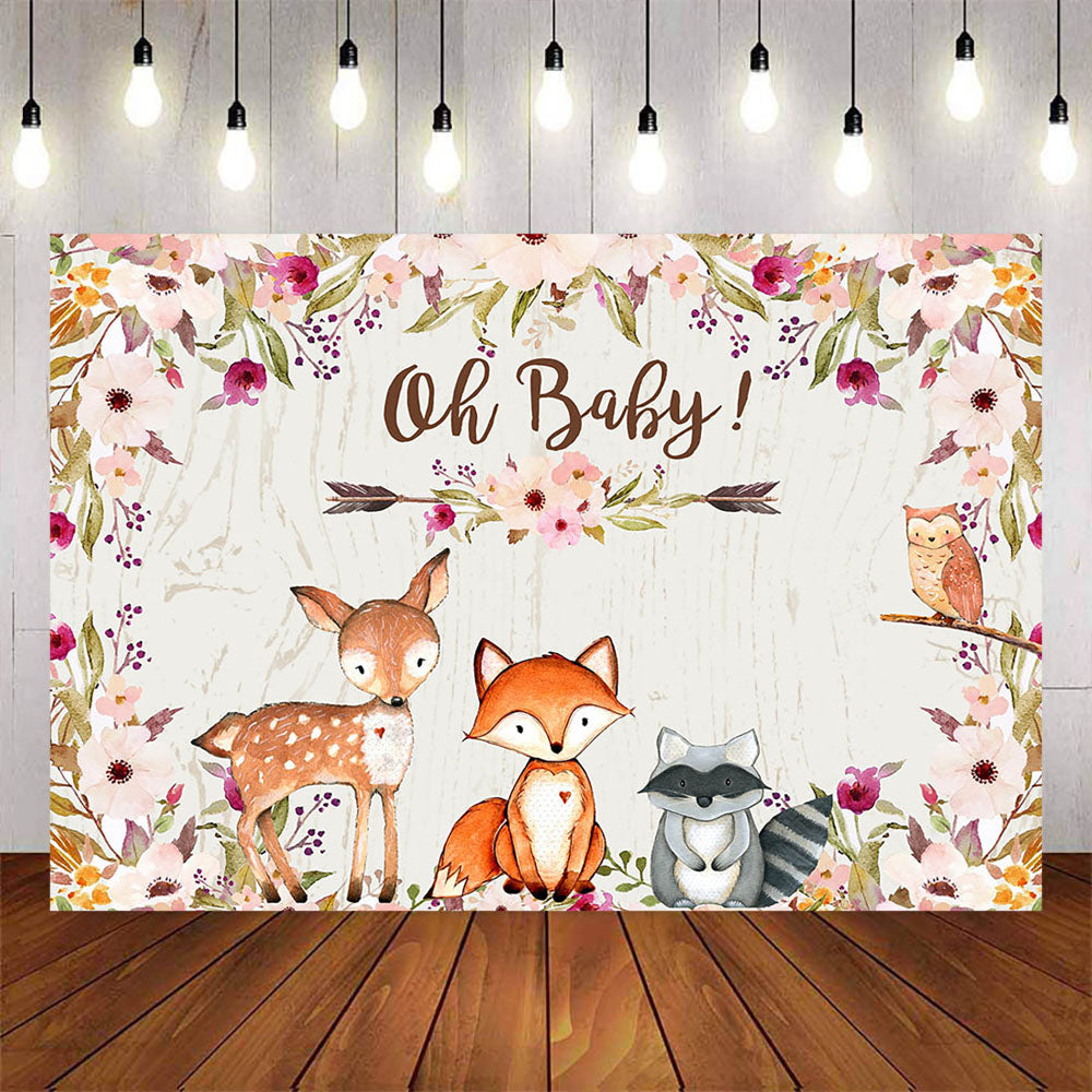 Mocsicka Cute Animals and Flowers Baby Shower Party Backdrop-Mocsicka Party