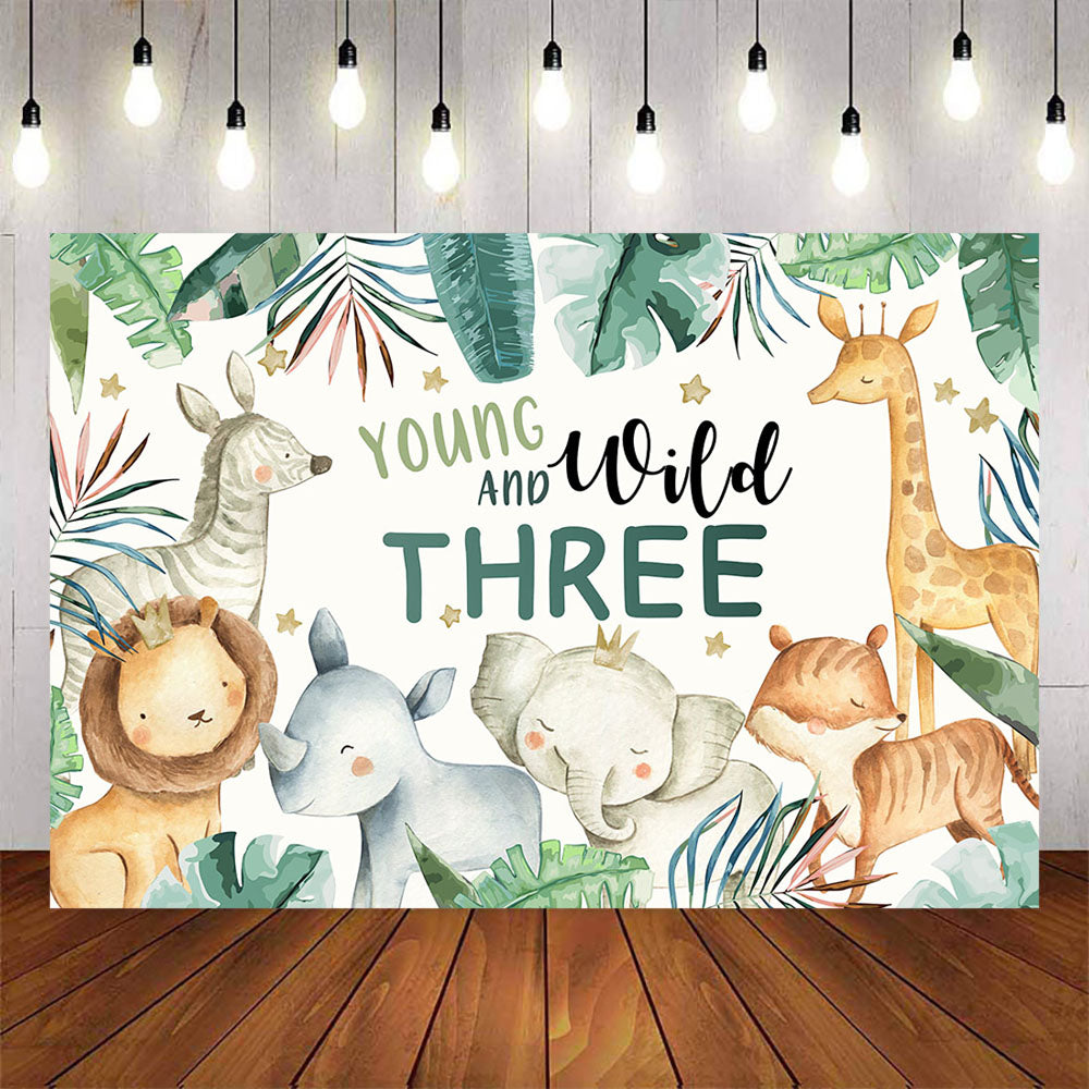 Mocsicka Young and Wild Three Little Animals Birthday Backdrop-Mocsicka Party