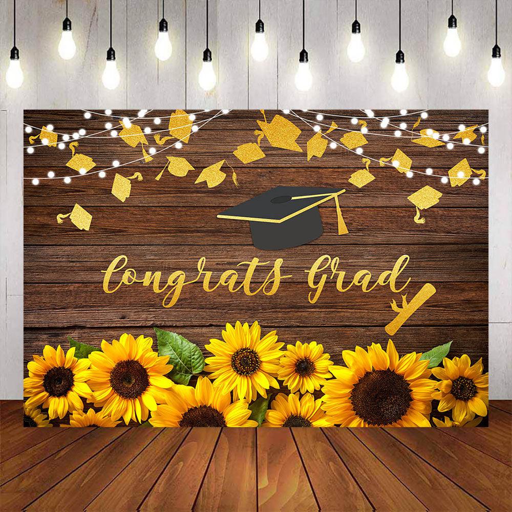 Mocsicka Happy Graduation Party Banners and Sunflowers Photo Backdrop-Mocsicka Party