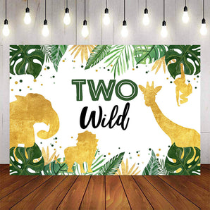Mocsicka Two Wild Gold Animals Plam Leaves Birthday Party Backdrop-Mocsicka Party