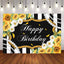 Mocsicka Sunflowers Black and White Stripes Birthday Party Backdrop-Mocsicka Party