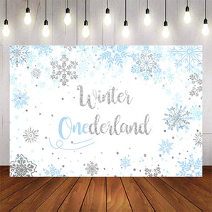Mocsicka Winter Onederland Snowflakes Baby Shower Party Backdrop-Mocsicka Party
