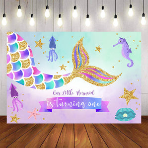 Mocsicka Our Little Mermaid is Turning One First Birthday Party Backdrop-Mocsicka Party