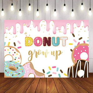 Mocsicka Donut Grow Up Happy Birthday Party Backdrops-Mocsicka Party