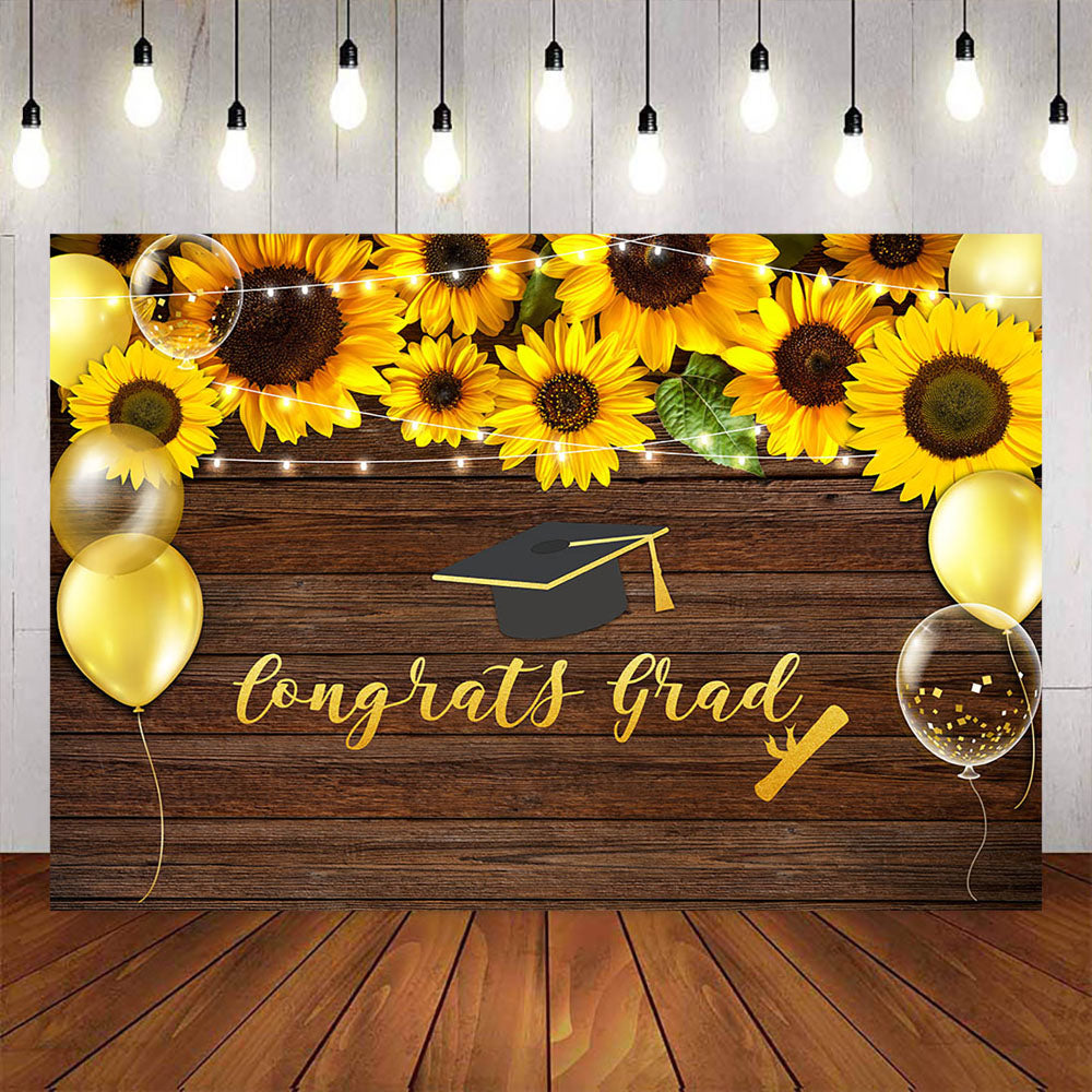 Mocsicka Wooden Floor and Sunflowers Graduation Party Decor-Mocsicka Party