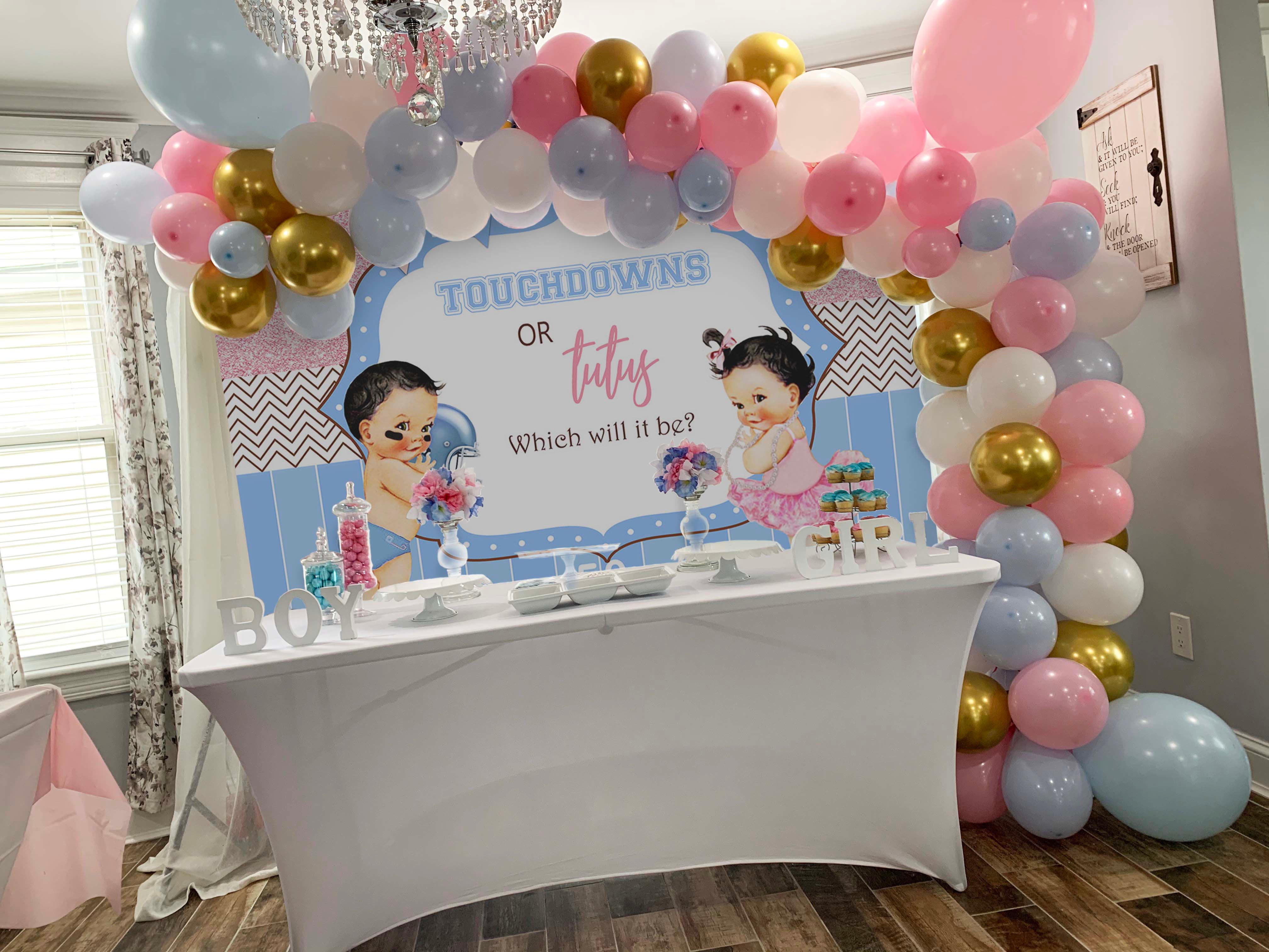 Mocsicka Touchdowns or Tutus Gender Reveal Baby Shower Back Drops-Mocsicka Party