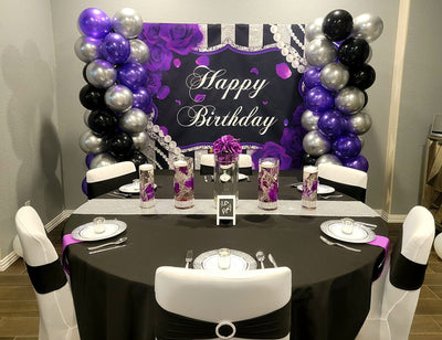 Mocsicka Stripes and Purple Rose Happy Birthday Party Decor-Mocsicka Party