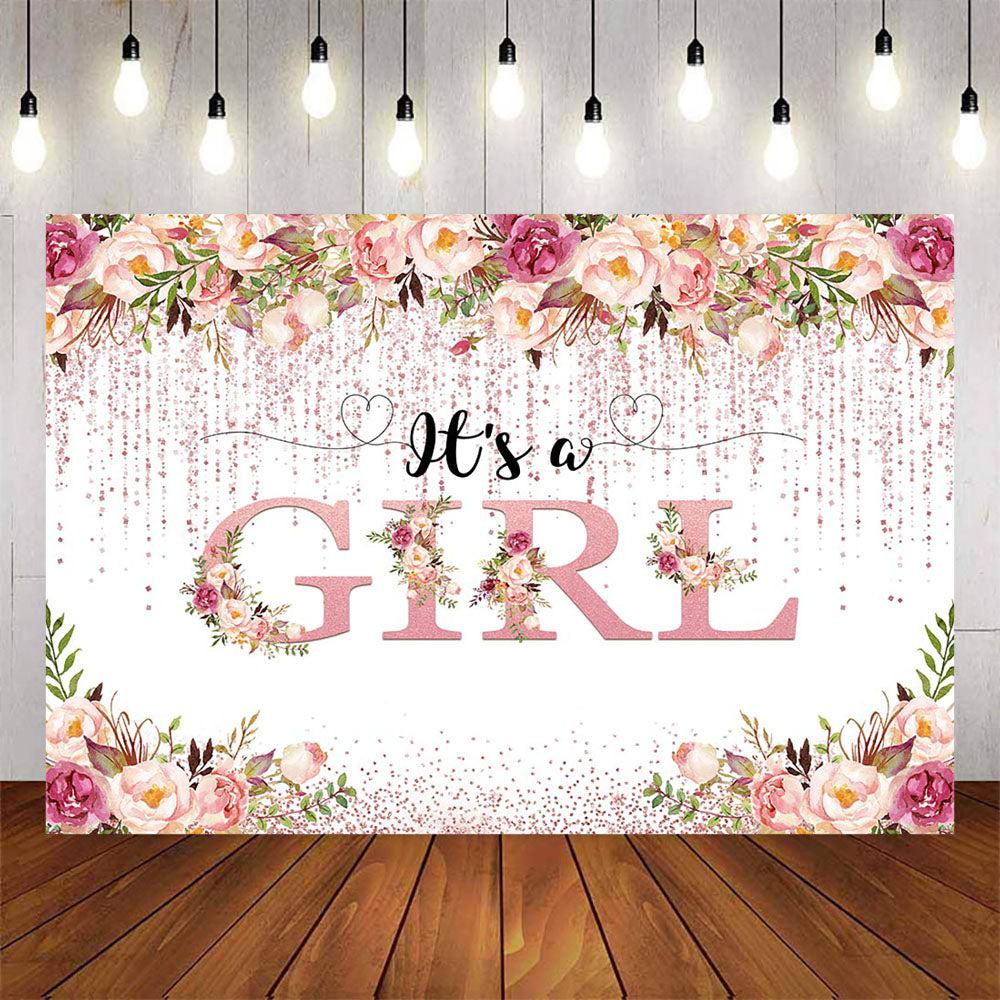 Mocsicka It's a Girl Spring Flowers Baby Shower Party Backdrop-Mocsicka Party