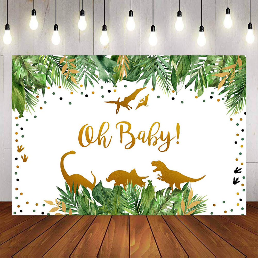 Mocsicka Golden Dinosaur Plam Leaves Baby Shower Backgrounds-Mocsicka Party