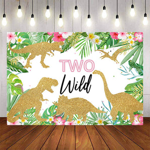 Mocsicka Golden Dinosaur Plam Leaves Two Wild Birthday Backgrounds-Mocsicka Party