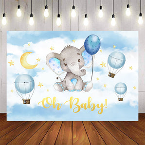 Mocsicka Little Cute Elephant and Moon Baby Shower Backdrops-Mocsicka Party