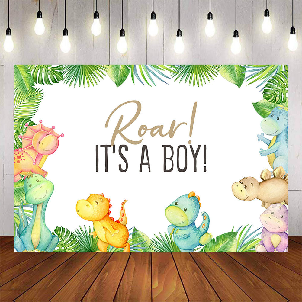 Mocsicka It's a Boy Cute Dinosaurs and Jungle Baby Shower Backdrop-Mocsicka Party