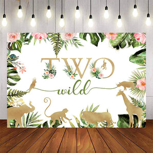 Mocsicka Two Wild Plam Leaves and Animals Birthday Backgrounds-Mocsicka Party