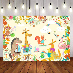 Mocsicka Woodland Wild Animals Spring Floral Having Party Baby Shower Backdrop-Mocsicka Party