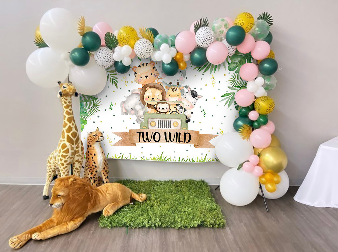 Mocsicka Two Wild Little Animals Plam Leaves Baby Shower Backdrop-Mocsicka Party