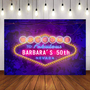 Mocsicka Welcome to Fabulous 50th Birthday Party Decor Neon lights Las Vegas Theme Backdrop-Mocsicka Party