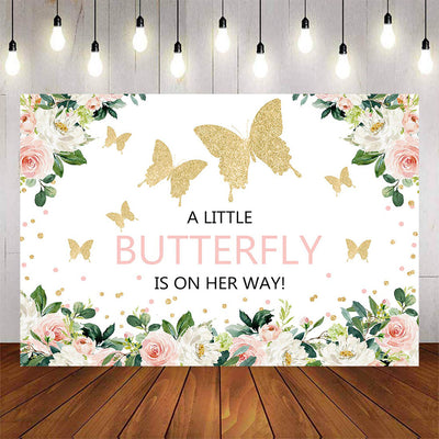 Mocsicka Golden Butterfly Spring Flowers Baby Shower Backdrops-Mocsicka Party