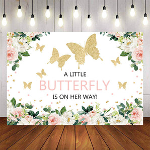 Mocsicka Golden Butterfly Spring Flowers Baby Shower Backdrops-Mocsicka Party