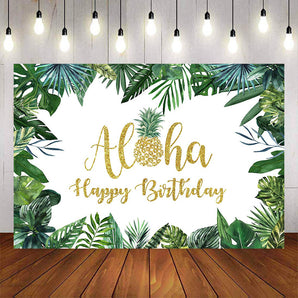 Mocsicka Aloha Pineapple and Plam Leaves Happy Birthday Backdrops-Mocsicka Party