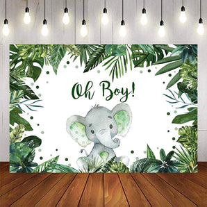 Mocsicka Oh Boy Little Elephant Plam Leaves Baby Shower Backdrop-Mocsicka Party