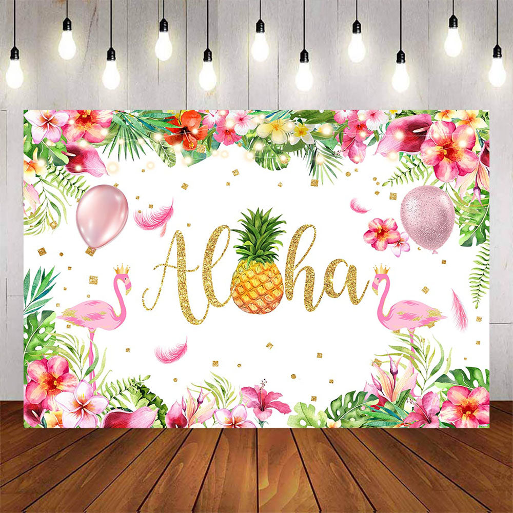 Mocsicka Aloha Pink Flamingo and Pineapple Birthday Backgrounds-Mocsicka Party