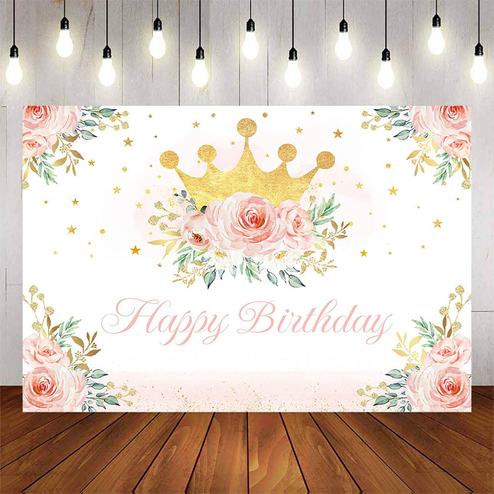 Mocsicka Golden Crown and Flowers Happy Birthday Party Banners-Mocsicka Party