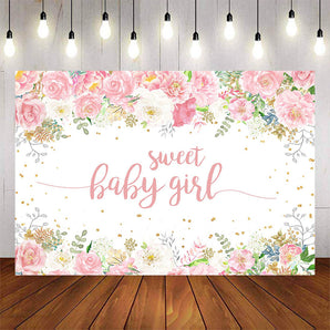 Mocsicka Pink Flowers Sweet Baby Girl Baby Shower Background-Mocsicka Party