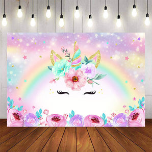 Mocsicka Unicorn Rainbow Flowers Happy Birthday Party Banners-Mocsicka Party