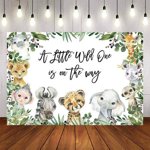 Mocsicka Little Wild Animals and Green Leaves Baby Shower Backdrop-Mocsicka Party