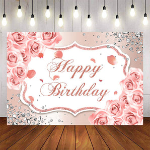 Mocsicka Pink Flowers and Diamonds Happy Birthday Backdrop-Mocsicka Party