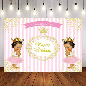 Mocsicka Princesses are One Gold Dots and Stripes Birthday Banners-Mocsicka Party