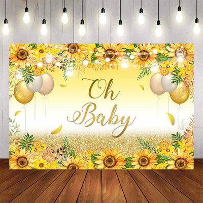 Mocsicka Sunflowers Gold Dots and Balloons Oh Baby Shower Backdrop-Mocsicka Party