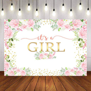 Mocsicka It's a Girl Pink Flowers Baby Shower Backdrop-Mocsicka Party