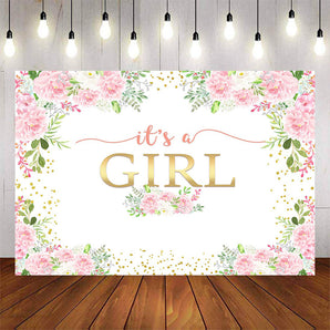 Mocsicka It's a Girl Pink Flowers Baby Shower Backdrop-Mocsicka Party