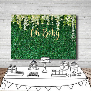 Mocsicka Green Grass and Flowers Oh Baby Shower Party Banners
