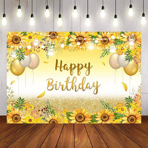 Mocsicka Sunflowers and Balloons Happy Birthday Party Backdrop-Mocsicka Party