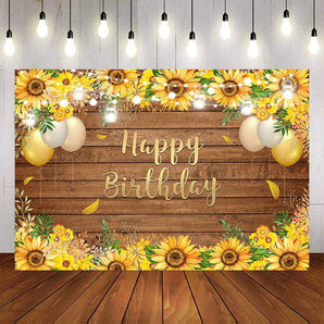 Mocsicka Sunflowers and Flowers Wooden Floor Birthday Backdrop-Mocsicka Party