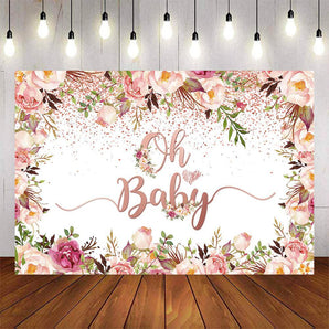 Mocsicka It's a Girl Flowers and Dots Oh Baby Shower Backdrop-Mocsicka Party