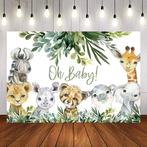 Mocsicka Wild Animals and Green Leaves Oh Baby Shower Backdrop-Mocsicka Party