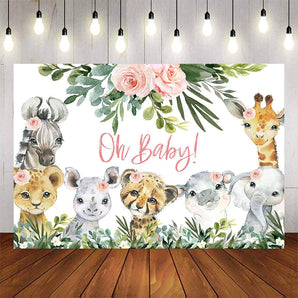 Mocsicka Wild Animals and Green Leaves Oh Baby Shower Background-Mocsicka Party