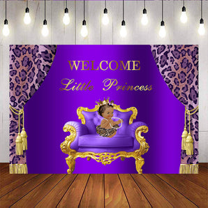 Mocsicka Welcome Little Royal Princess Baby Shower Purple Leopard Photo Backdrops-Mocsicka Party