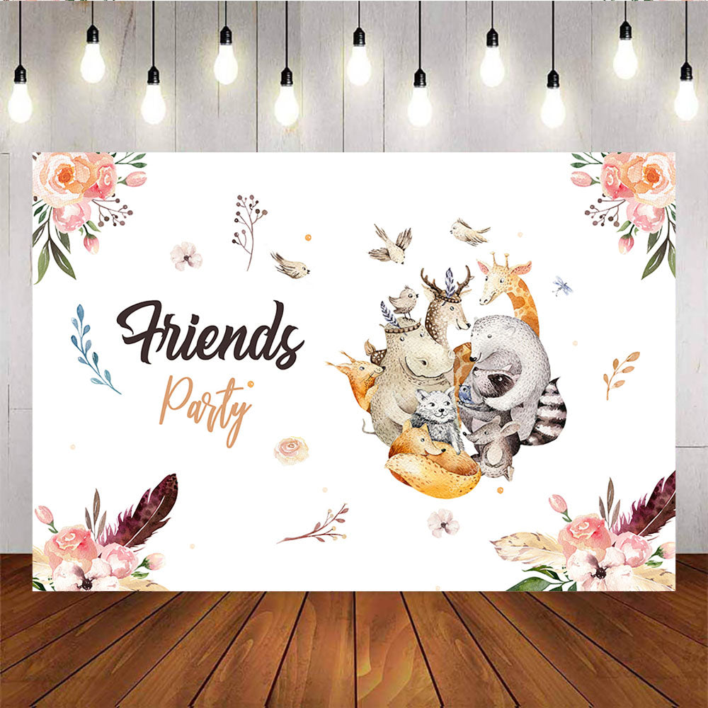 Mocsicka Friends Party Woodland Wild Animals Flowers Baby Shower Backdrop-Mocsicka Party