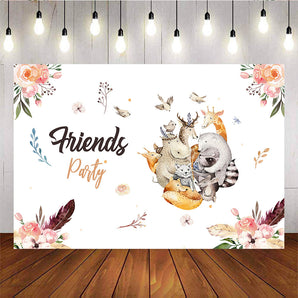 Mocsicka Friends Party Woodland Wild Animals Flowers Baby Shower Backdrop-Mocsicka Party