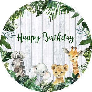 Mocsicka Wild Animals and Plam Leaves Happy Birthday Round Cover