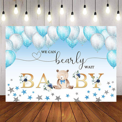 Mocsicka We can Bearly Wait Balloons and Stars Baby Shower Backdrop-Mocsicka Party