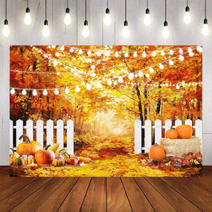 Mocsicka Pumpkin Maple Leaf and Fence Autumn Theme Backdrop-Mocsicka Party