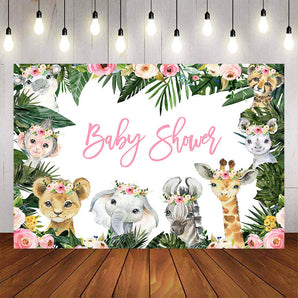 Mocsicka Wild Animals Plam Leaves Girl Baby Shower Backdrops-Mocsicka Party